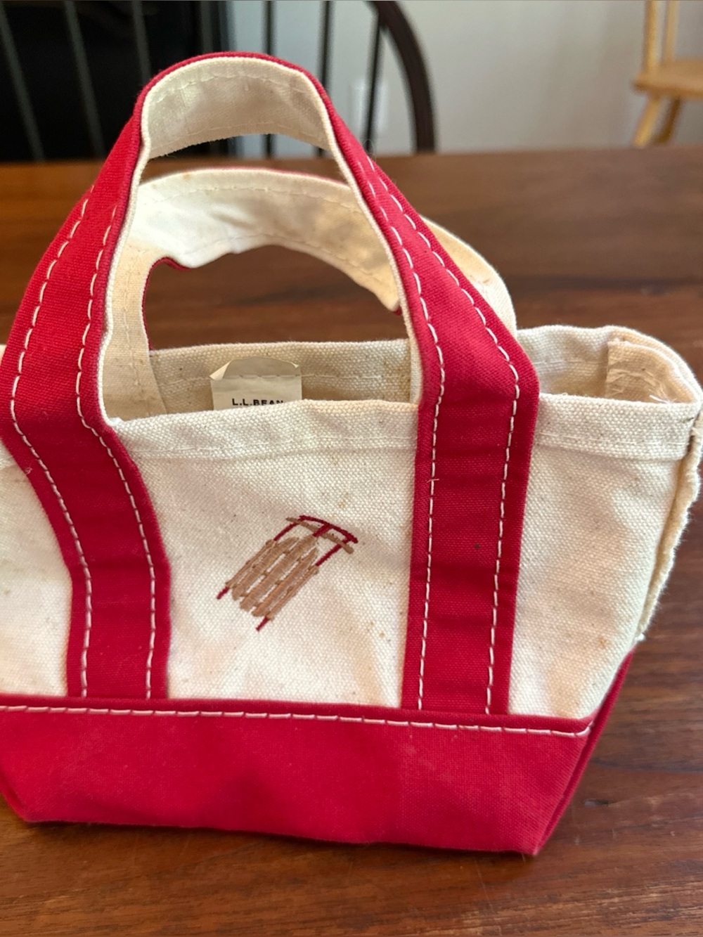 Vintage L.L. Bean Canvas Mini Tote Bag Sled Embroidery